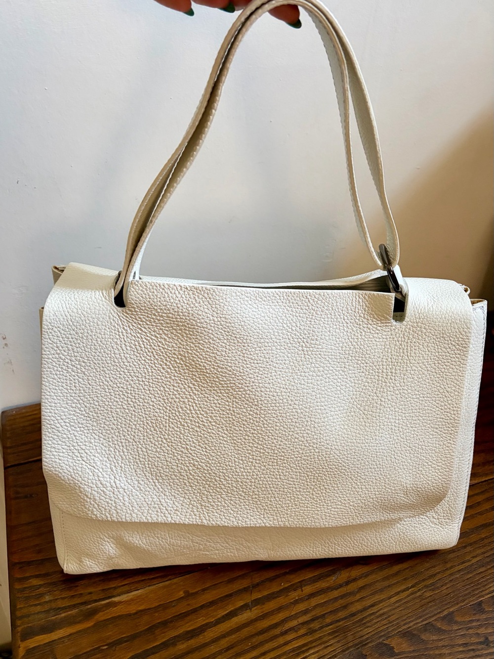 Elegant Ivory Italian Pebbled Leather Satchel - Picture 1 of 8